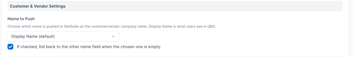 Customer & Vendor Settings section of Migration Settings