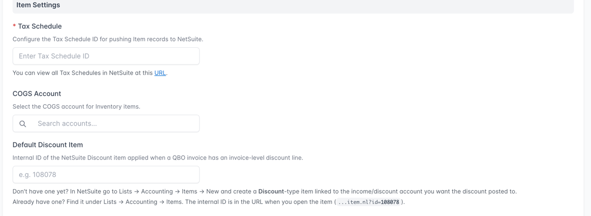 Item Settings section of Migration Settings