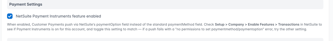 Payment Settings section of Migration Settings
