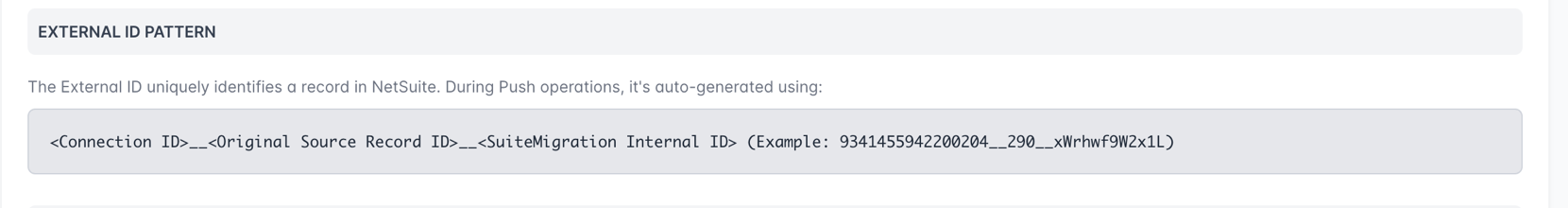 External ID Pattern section of Project Settings