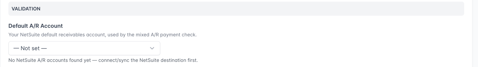Validation section of Project Settings
