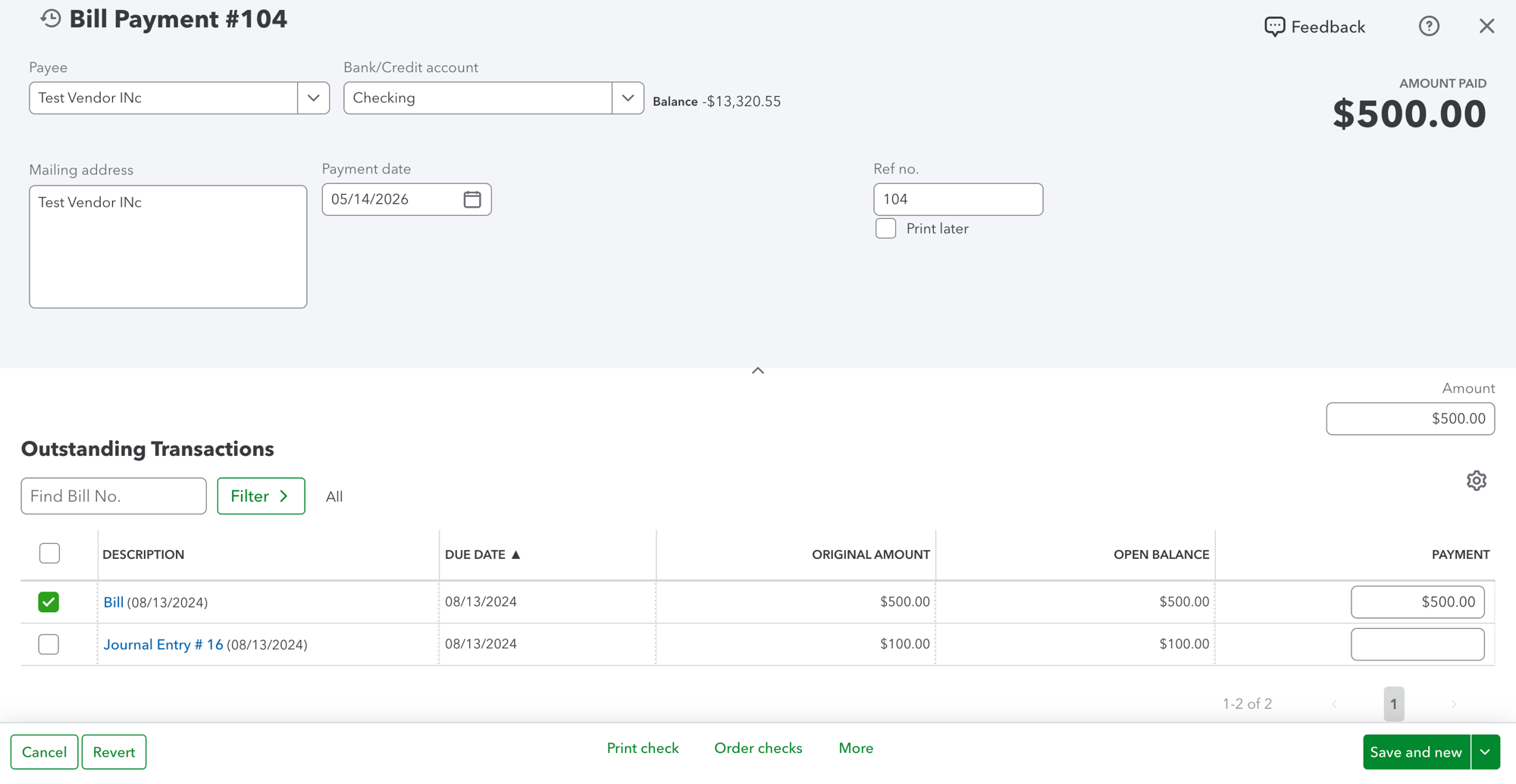 First replacement Bill Payment in QBO — single A/P account