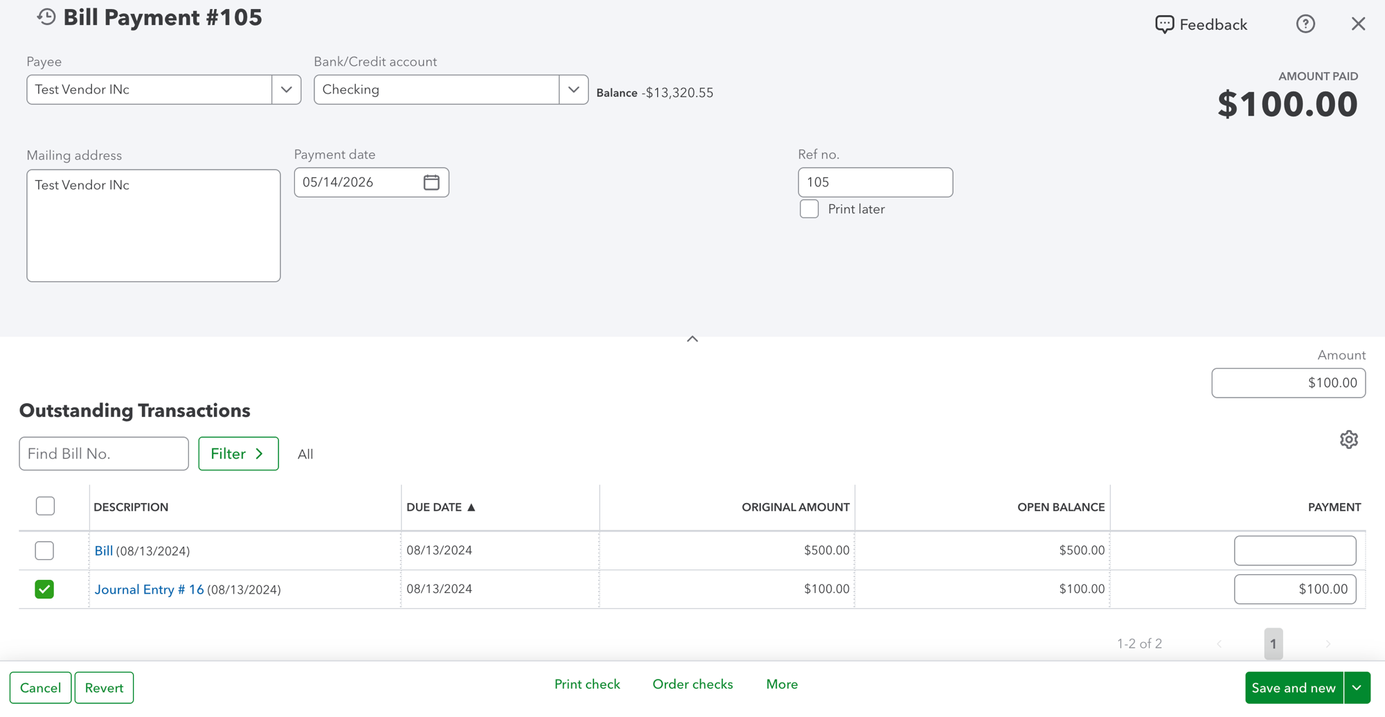 Second replacement Bill Payment in QBO — the other A/P account