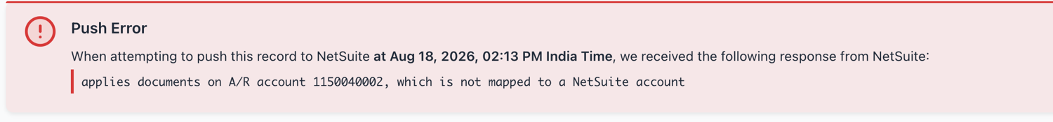 Push Error banner shown on a customer-payment record in SuiteMigration