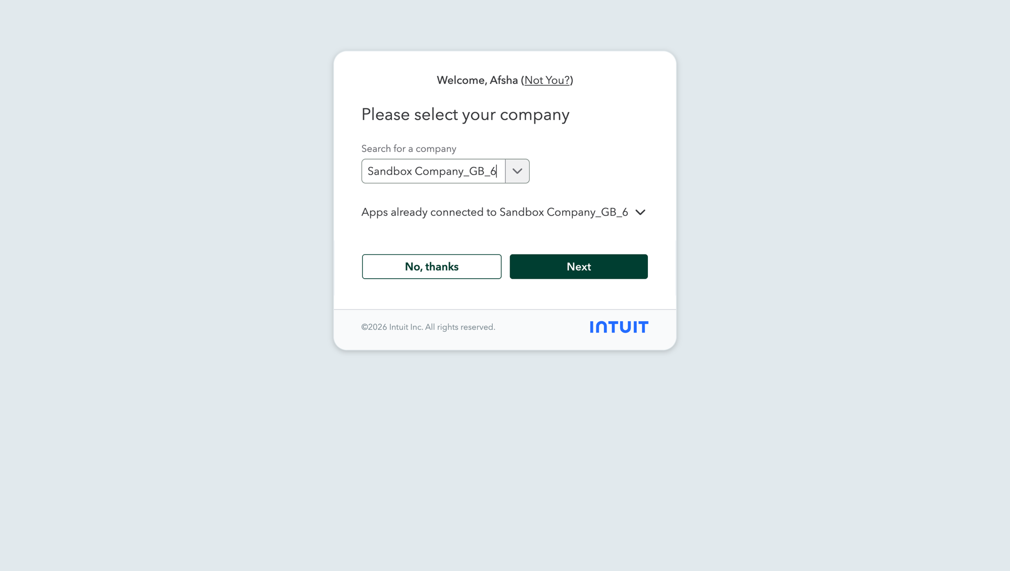 Intuit company picker screen