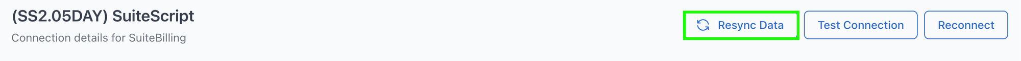 The Resync Data button on a destination connection's details page in SuiteMigration